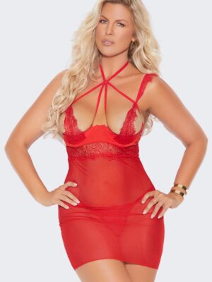 Strappy Mesh and Eyelash Lace Babydoll