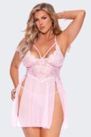 Side Slits Mesh and Lace Babydoll