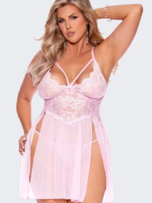 Side Slits Mesh and Lace Babydoll